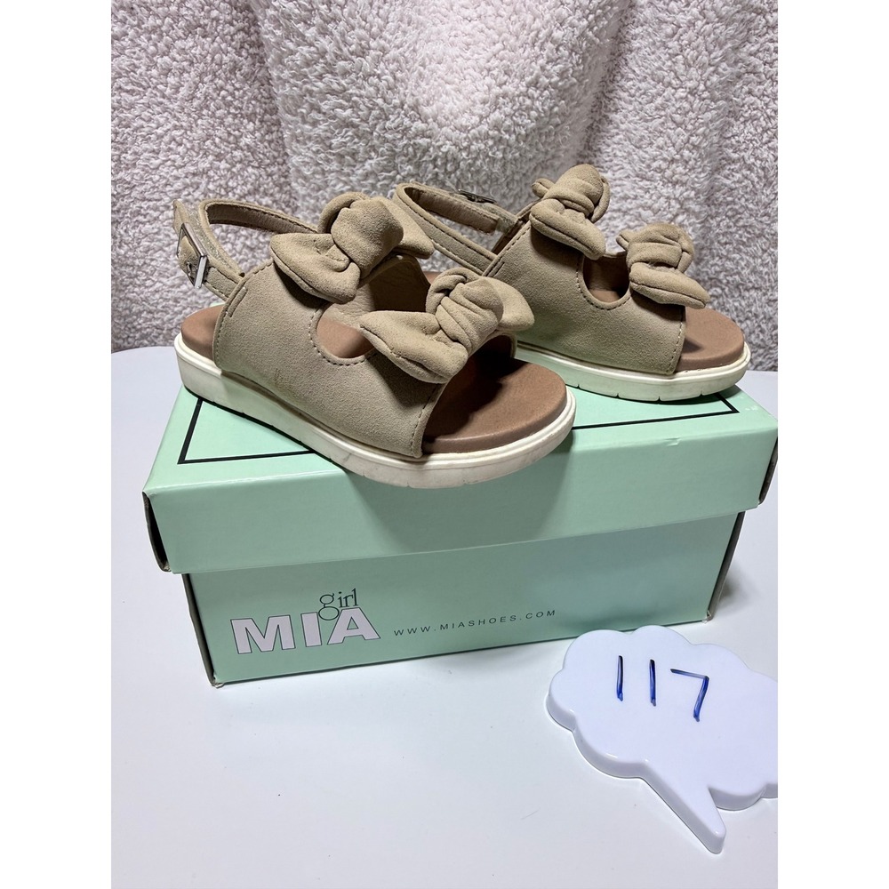 MIA Girl Lil Zynnia Sand Beige Double Bow Slingback Sandals Toddler Size 7M